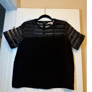 Black Zip Up Mesh Shoulder Striped Top